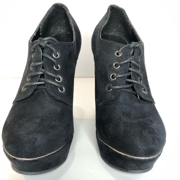 Woman’s suede black lace up platform wedge shoes size 6 - Picture 10 of 15